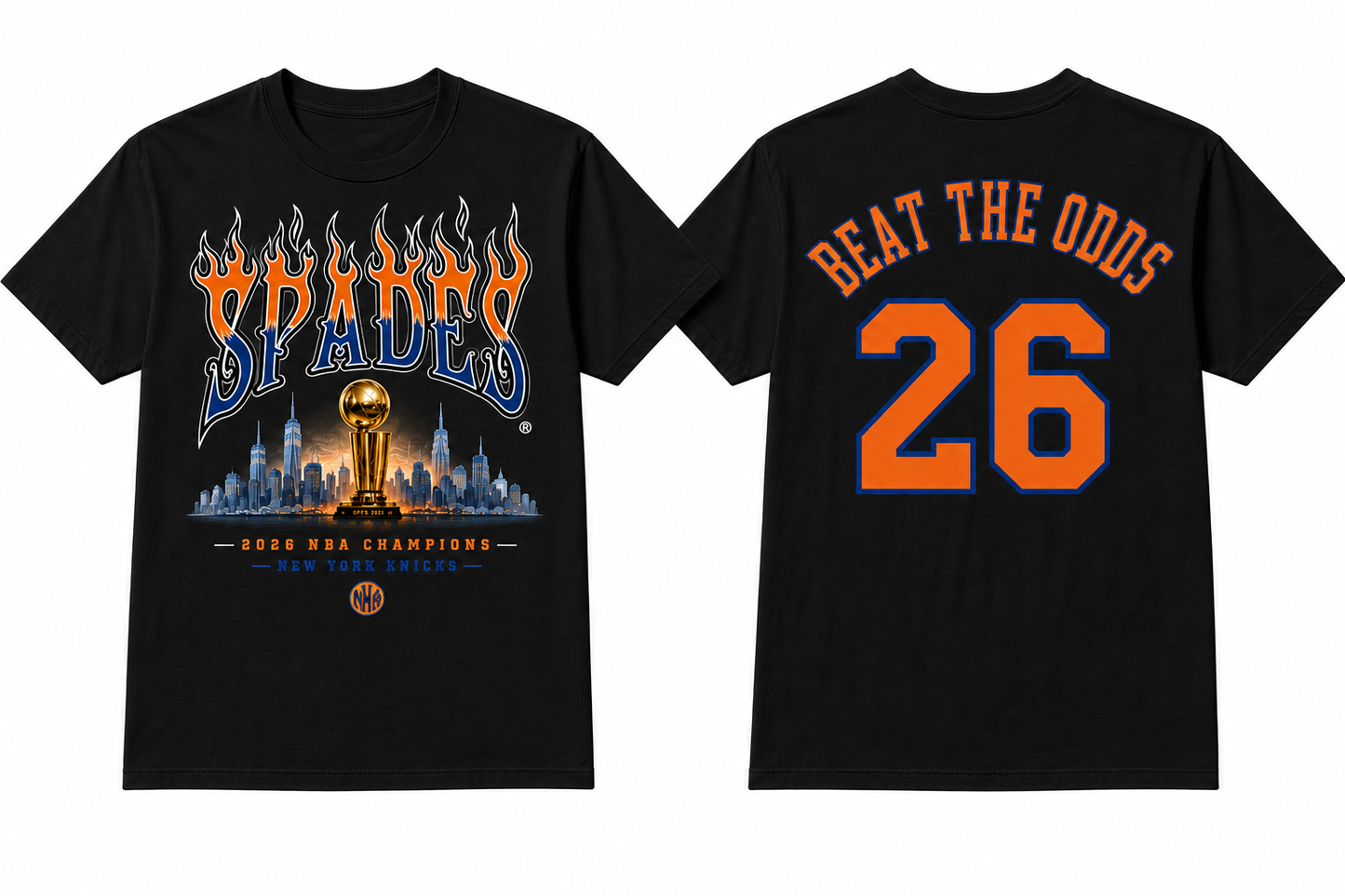 Spades Flame Tee V2 – Knicks Championship Edition (Black)