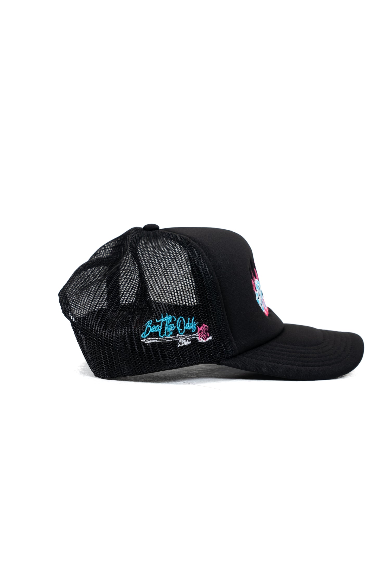 Spades Flame Trucker Hat (Black/  Pink/ Blue)